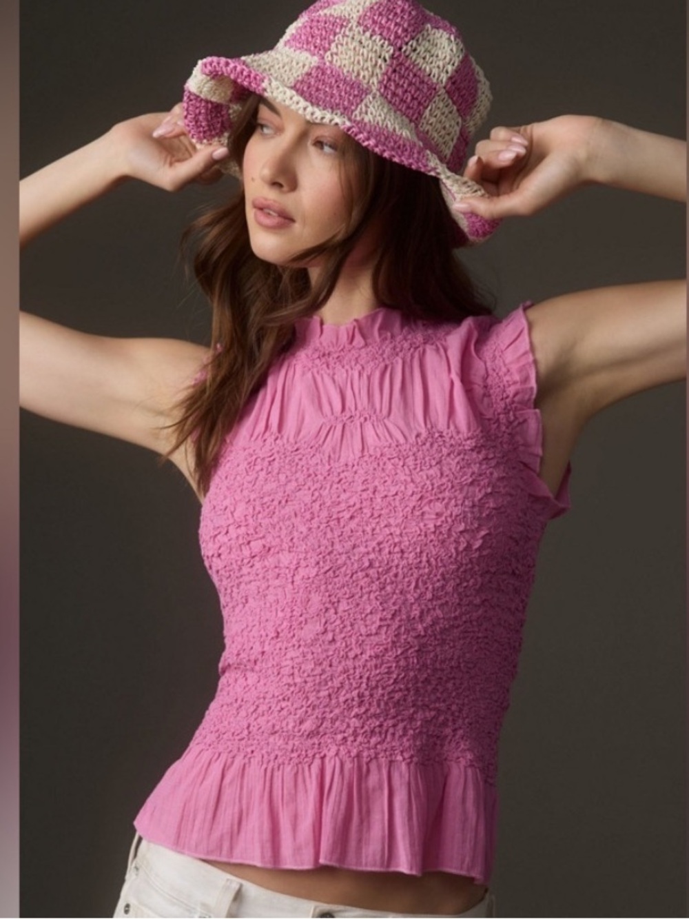 Anthropologie Textured Smocked Tank Sz L